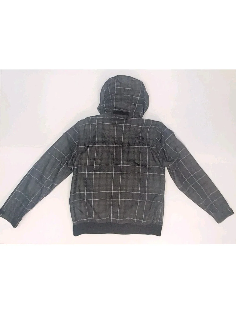 North Face Mens Hoodie Windbreaker Full Zip Black Plaid Lined Rain Jacket Diablo